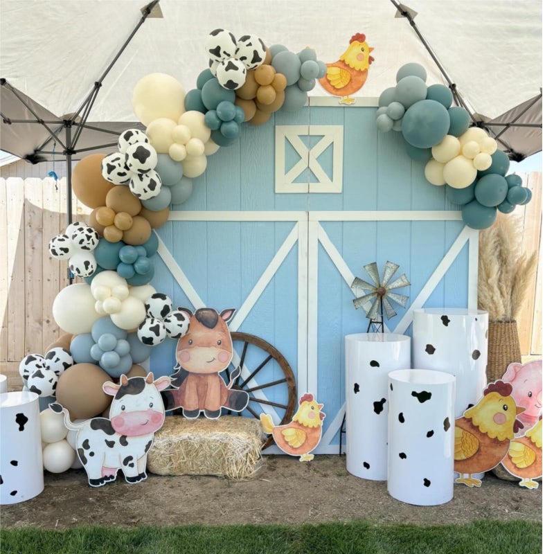 Vztipki 153 PCS Dusty Blue Cow Balloon Arch Garland Kit - Dusty Blue, Pastel Blue, Brown, Cream and Cow Print Balloons for Baby Shower, Birthday, Farm, Western, and Cowboy Theme Party Decorations - Image 3